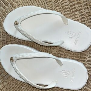 Jimmy Choo white platform flip flops rubber pool slides size 39 Like new